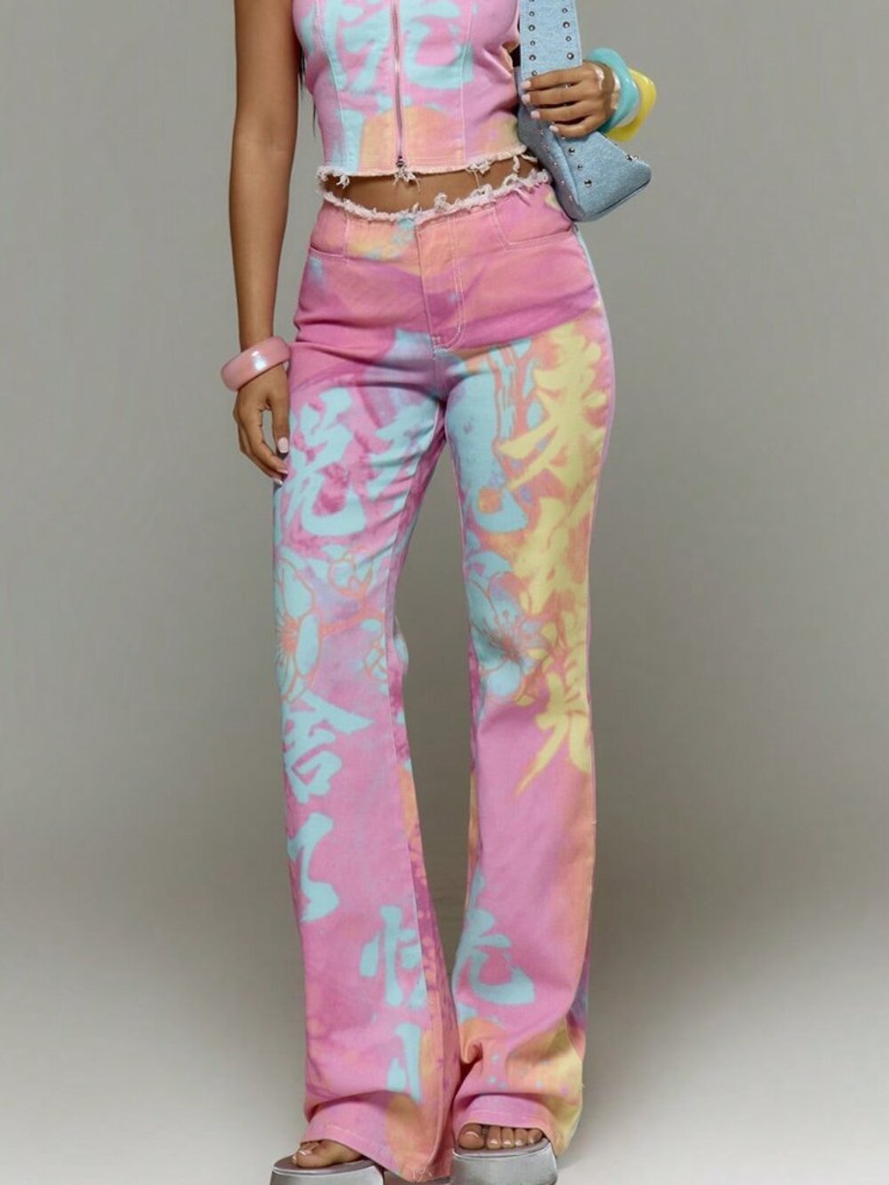 Purple Casual Women's Printed Zipper Fly Baggy Low Waist Extra Flare Jeans